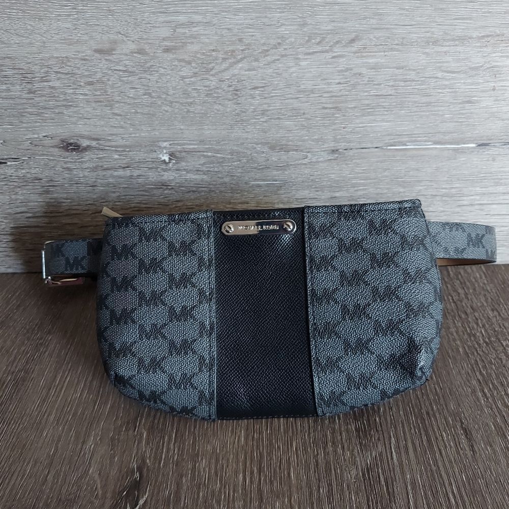 NEW Michael Kors Womens Waist Belt Bag Black/Gray Leather Fanny Pack SZ SM/MD